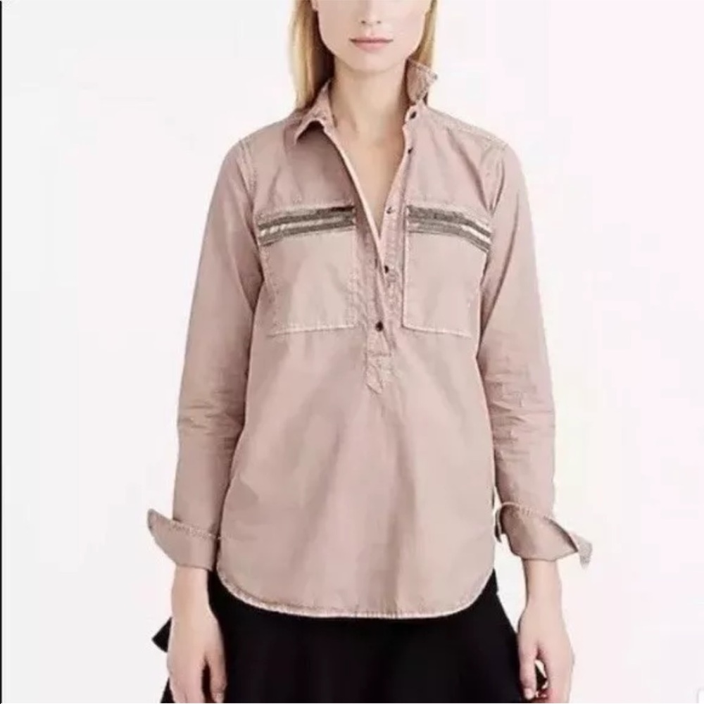 J.Crew Beaded Chevron Popover Blouse